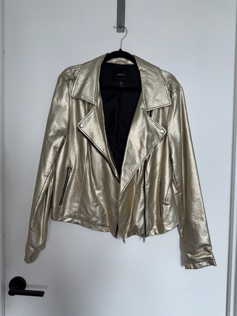 Vintage Forever 21 Plus Metallic Gold Moto Jacket - Picture 3 of 6